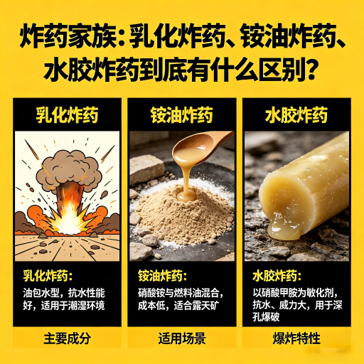 云浮炸药家族：乳化炸药、铵油炸药、水胶炸药到底有什么区别？